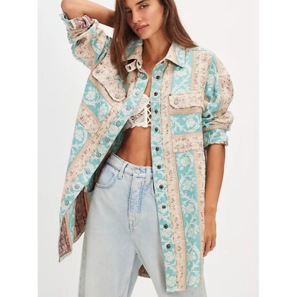 Free People Wonderland Fog Jacquard Shirt Womens S Boho Chic Grandmacore Vintage - Picture 1 of 8